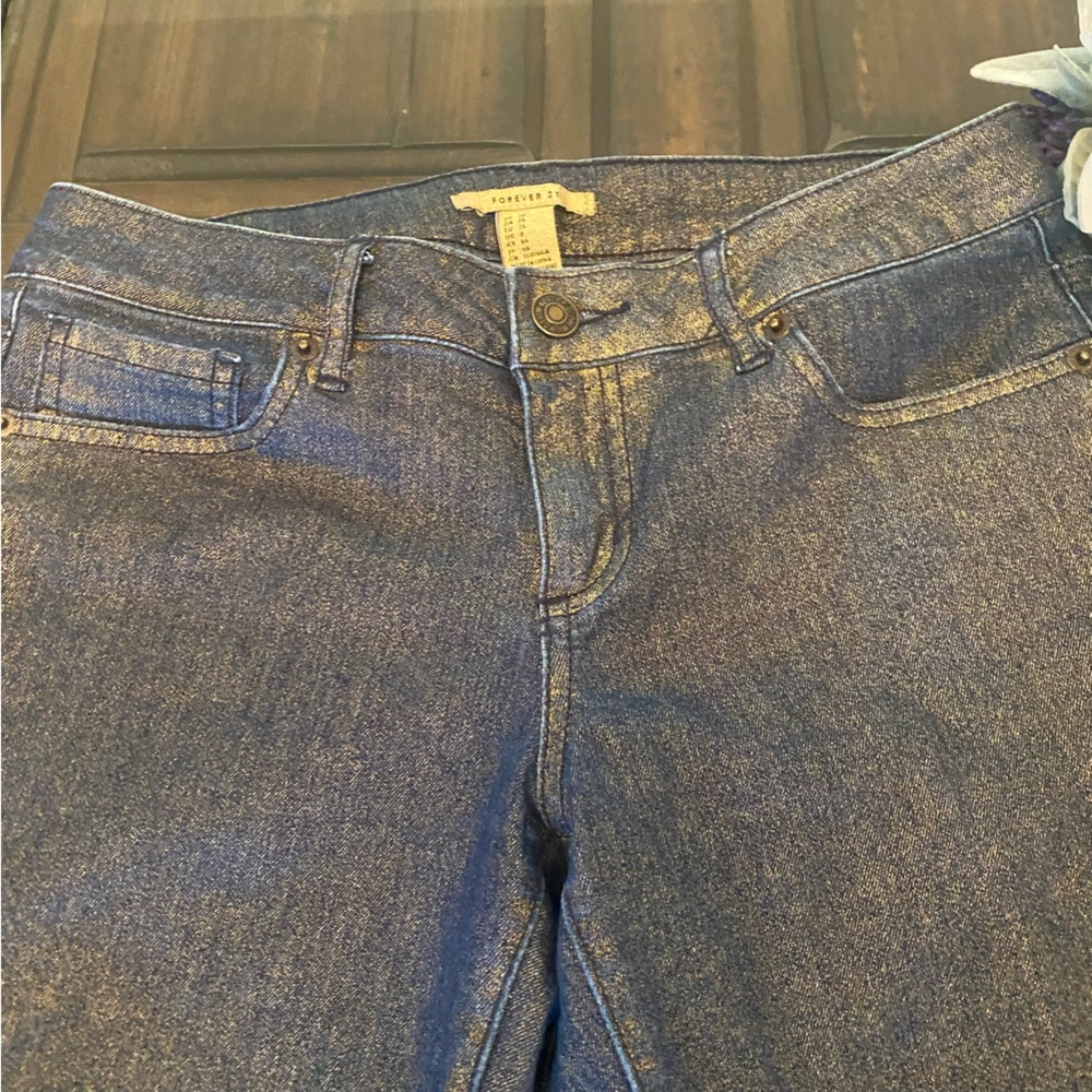 Forever21 Metallic Golden Denim jeans size 26 - Picture 10 of 15